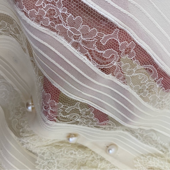 Emanuel Ungaro Paris Vintage Ivory Lace Pearl Button Down Sheer Blouse - Picture 9 of 10